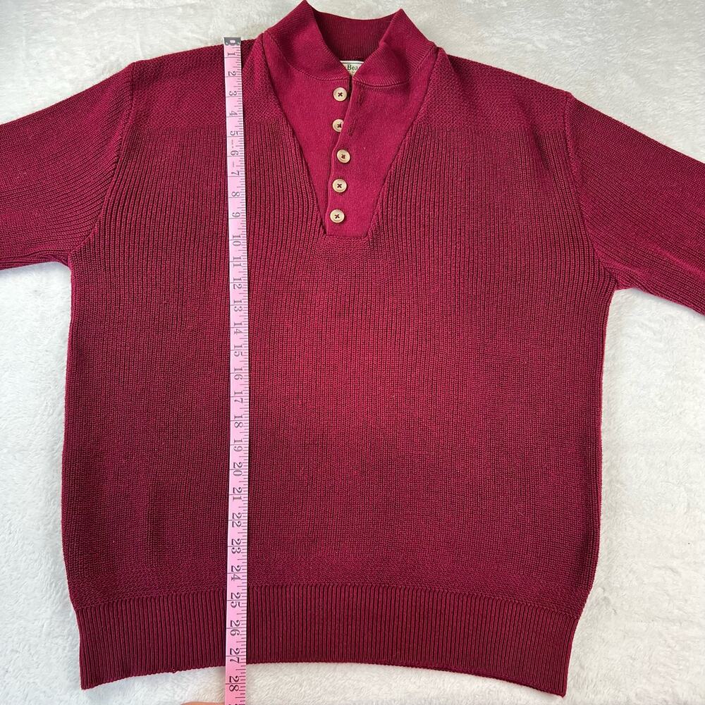 L.L. Bean Vintage Sweater Quarter Button Woven Knit Cotton Men’s Size Large Red - Picture 4 of 6